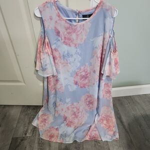 Ronni Nicole Blue and Pink Floral Blouse